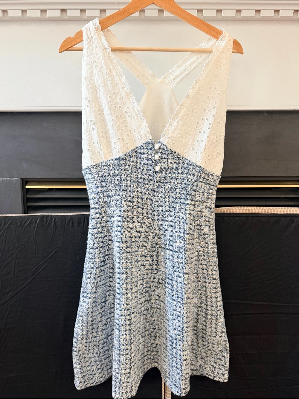 Zara contrasting fabric cotton eyelet tweed dress  5039/271 NWT L